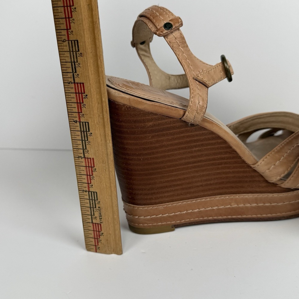 Frye Corrina Stitch Tan Leather Platform Wedge Heel Shoes Strappy Sandal Women 9 - Picture 5 of 9